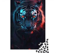 Rompecabezas de 1000 Piezas Tigre Neón Brillo Rojo y Azul Papel Reciclado Regalo Hombre Mujer Extremo Difícil Desafiante 70x50cm/1000pcs