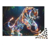 Rompecabezas de 1000 Piezas Tigre Neón Jungla Tigre de Cristal en Luz Dorada Adultos de 12 años en adelante Juego Educativo Decoración del Hogar Difícil Desafiante 52x38cm