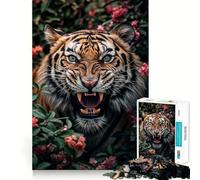 Rompecabezas de 1000 Piezas Tigre rugiendo Entre Flores para Adolescentes, Ideal para desarrollar la Memoria y Jugar en Interiores Diseño de Corte Fino Pide un Deseo a Papá Noel 50x75cm