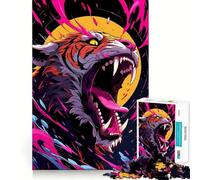 Rompecabezas de 1000 Piezas Tigre rugiente con Detalles Abstractos en Rosa para Adolescentes Rompecabezas Inteligente Juguete para Pensar Tiempo de relajación Corte Limpio Regalo para Festivales