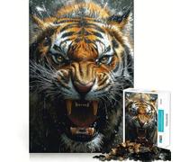 Rompecabezas de 1000 Piezas Tigre rugiente en Primer Plano para Adultos Juguete de lógica Fina para el Tiempo Libre Arte de Bordes limpios y Coleccionable (38x26cm)