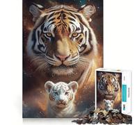 Rompecabezas de 1000 Piezas Tigre y Cachorro en el Espacio para Adultos Juguete para ejercitar la Mente y Relajarse Corte Perfecto Regalo Memorable 38x52cm