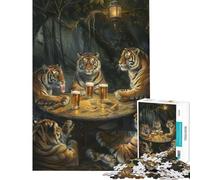 Rompecabezas de 1000 Piezas Tigres Bebiendo Cerveza en una Taberna Ideal para cumpleaños Navidad decoración del hogar y Juegos educativos Apto para Mayores de 14 años 38x26cm