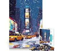 Rompecabezas de 1000 Piezas Times Square nevado con Taxis Amarillos Diseño artístico de Corte nítido Juego de lógica y Pensamiento Ideal para Relajarse y divertirse en cumpleaños
