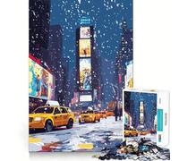 Rompecabezas de 1000 Piezas Times Square nevado con Taxis Amarillos Juego de Bordes Juego cognitivo Divertido Juego Lento Diversión navideña Exhibición artística (38x52cm)