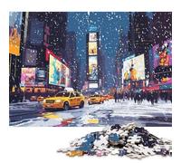 Rompecabezas de 1000 Piezas: Times Square nevado con Taxis Amarillos. Rompecabezas Cuadrado para Adultos y Rompecabezas de Madera. Decoración para el hogar. 1000 Piezas (75 x 50 cm).