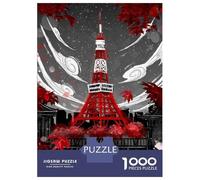 Rompecabezas De 1000 Piezas - Tokyo Tower in Red and Gray Rompecabezas para Adultos Juego De Ingenio Desafío Difícil Regalos para Reducir El Estrés 52x38cm/1000pcs