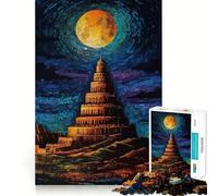 Rompecabezas de 1000 Piezas Torre de Babel bajo la Luna Llena Bordes limpios Decoración Juego cognitivo Juguete Fácil Tiempo Divertido Ocio (50x75cm)