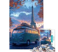 Rompecabezas de 1000 Piezas Torre Eiffel Puesta de Sol Furgoneta Actividades Divertidas en casa Carrera de Velocidad Manual Juego Educativo para Mayores de 14 años (38x26cm)