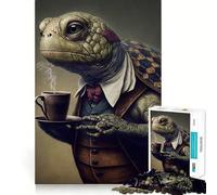 Rompecabezas de 1000 Piezas Tortuga con café para Adolescentes Juguete para ejercitar la Mente Tiempo de relajación Diseño artístico de Corte preciso 50x75cm