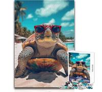 Rompecabezas de 1000 Piezas: Tortuga con Gafas de Sol en la Playa, una Forma Relajante de llenar el Tiempo Libre, Corte preciso y consistente, Juguete de Juego, tamaño 38x52cm