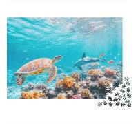 Rompecabezas de 1000 Piezas: Tortuga Marina Nadando, Escena de Tortuga y delfín. para Adultos Mayores de 12 años. Juego Educativo. Hermosa decoración. Difícil. Regalo de cumpleaños. 52 x 38 cm