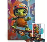 Rompecabezas de 1000 Piezas Tortuga patinando Flawless Fit Art Mind Challenge Juguete Juego de Ocio Divertido Regalo de cumpleaños (38x26cm)