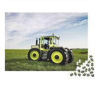 Rompecabezas de 1000 Piezas: Tractor en Campo Verde, Tractor Amarillo, Campo de Hierba. Juegos educativos para Adultos. Hermosa decoración. Desafío de Regalos de cumpleaños. 52 x 38 cm