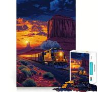 Rompecabezas de 1000 Piezas Tren a través de Monument Valley, Juego de Bordes, Juego cognitivo Divertido, Juego Lento, Divertido, decoración navideña (38x26cm)
