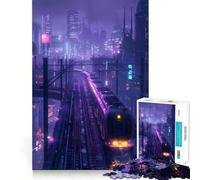 Rompecabezas de 1000 Piezas Tren Ciudad Morada Corte Premium Juguete para ejercitar la Mente Tiempo de Paz Diversión Regalo de cumpleaños (50x75cm)