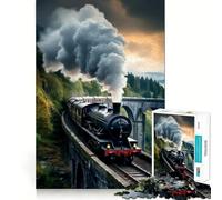 Rompecabezas de 1000 Piezas Tren de Vapor en Puente para Adolescentes Recuerda, Mejora, Mente Tranquila, Arte de Corte Claro, Coleccionable 38x52cm