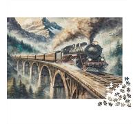 Rompecabezas de 1000 Piezas: Tren de Vapor sobre Puente de Piedra. Juego Educativo para Adultos. Decoración del hogar. Difícil. Regalo de cumpleaños. 52 x 38 cm / 1000 Piezas.