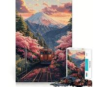 Rompecabezas de 1000 Piezas Tren Entre cerezos en Flor Diseño Arte para estimular el Cerebro Juego para la Hora de Descansar Decoración navideña para la Pared (50x75cm)