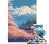 Rompecabezas de 1000 Piezas Tren Entre cerezos en Flor Juego de ingenio decoración para el hogar con Piezas de Formas aleatorias Que encajan Perfectamente 50x75cm