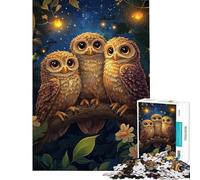 Rompecabezas de 1000 Piezas Tres búhos en la Noche Desafío Educativo Juego Familiar de Alto Nivel Apto para Mayores de 14 años (50x75cm)