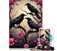Rompecabezas de 1000 Piezas Tres Cuervos en un rosal para Adultos Juguete para ejercitar la Mente Diversión en Interiores Arte de Bordes precisos Coleccionable 38x52cm