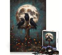 Rompecabezas de 1000 Piezas Tres Cuervos en una Cruz con la Luna para Adultos Juguete de lógica Fuerte para aliviar la ansiedad Borde Transparente Regalo Ideal para Festivales 38x26cm