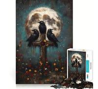 Rompecabezas de 1000 Piezas Tres Cuervos en una Cruz con la Luna para Adultos Juguete de lógica Fuerte para aliviar la ansiedad Borde Transparente Regalo Ideal para Festivales 38x26cm