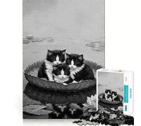 Rompecabezas de 1000 Piezas Tres Gatitos en un nenúfar para Adolescentes Juguete para desarrollar la Capacidad de razonamiento, antiestrés, Corte preciso, Regalo Encantador 50x75cm