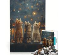 Rompecabezas de 1000 Piezas Tres Gatitos Mirando Las Estrellas Juguete Educativo Ideal para Reducir el estrés y Fortalecer el Amor en Pareja 38x52cm