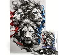 Rompecabezas de 1000 Piezas Tres Leones Rojo, Blanco y Azul para Adolescentes Mejora la Memoria, relájate y Disfruta del Momento Bordes precisos ¡Un Regalo increíble! 50x75cm