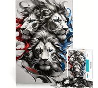 Rompecabezas de 1000 Piezas Tres Leones Rojo, Blanco y Azul para Adolescentes Mejora la Memoria, relájate y Disfruta del Momento Bordes precisos ¡Un Regalo increíble! 50x75cm
