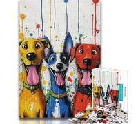 Rompecabezas de 1000 Piezas Tres Perros Felices, Rompecabezas de 1000 Piezas para Adultos y Adolescentes, Entrena tu Cerebro y Tus Manos, Regalo para Amigos y Familiares, 26x38cm
