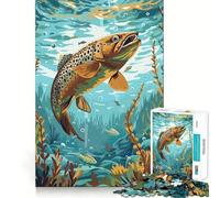 Rompecabezas de 1000 Piezas Trucha marrón bajo el Agua Corte Premium Juego Creativo de ingenio Paz Diversión Arte de Pared navideño (38x26cm)