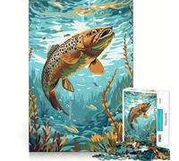 Rompecabezas de 1000 Piezas Trucha marrón bajo el Agua Corte Premium Juego Creativo de ingenio Paz Diversión Arte de Pared navideño (38x52cm)
