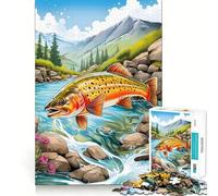 Rompecabezas de 1000 Piezas Trucha, Pescador, Peces, Peces, Corte Premium, Juguete para ejercitar la Mente, Tiempo de Paz, Diversión, Regalo de cumpleaños (38x52cm)