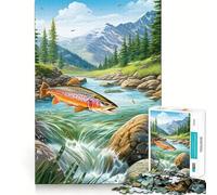 Rompecabezas de 1000 Piezas Trucha, Pescador, Piezas de Corte Limpio, Juguete para desarrollar la Capacidad cognitiva, Momento de relajación, Diversión, Decoración navideña (38x52cm)