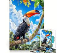 Rompecabezas de 1000 Piezas Tucán en la Selva Tropical, Bordes Finos, diseño Artesanal, para ejercitar la Mente, Relajarse, (38x52cm)