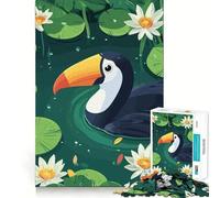 Rompecabezas de 1000 Piezas Tucán en un Estanque de nenúfares para Adultos Juguete para la Mente, Juego Relajante, Bordes precisos, Regalo conmovedor 38x52cm