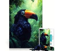 Rompecabezas de 1000 Piezas Tucán Negro en la Selva Tropical,Bordes Finos,Ideal para Manualidades,Actividades Creativas,Entretenimiento y como Regalo de cumpleaños 50x75cm