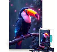 Rompecabezas de 1000 Piezas Tucán neón Brillante bajo la Lluvia para Adultos Ideal para ejercitar la Memoria y divertirse en casa (38x52cm)