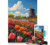 Rompecabezas de 1000 Piezas Tulipán de los Países Bajos,Pixel Art,Corte Impecable,Divertido Problema de Resolución,Juego Gratis, (38x26cm)