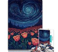 Rompecabezas de 1000 Piezas Tulipanes bajo el Cielo Nocturno para Adultos y Adolescentes Un Juego desafiante para Disfrutar en Familia con Piezas aleatorias Que encajan Perfectamente 38x26cm