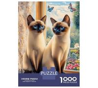 Rompecabezas De 1000 Piezas Two Siamese Cats by The Window Rompecabezas para Adolescentes Juguetes Antiestrés Decoración Perfecta Regalos De Cumpleaños Y Únicos 38x26cm/1000pcs