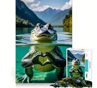 Rompecabezas de 1000 Piezas Un caimán Formando un corazón en el Lago Divertido Ejercicio Mental Piezas de Ajuste preciso Una Forma entretenida de Pasar el Tiempo Libre (50x75cm)