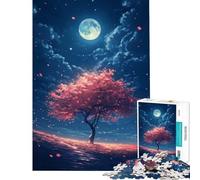 Rompecabezas de 1000 Piezas Un Cerezo Brillante con pétalos cayendo por la Noche Juguete adictivo para Cultivar la Paciencia Juego Educativo Alivia el estrés Regalo de cumpleaños (Tamaño 50x75cm)