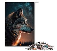 Rompecabezas de 1000 Piezas Un Lobo en el Cielo Estrellado Rompecabezas de Madera Juegos educativos decoración del hogar 75 x 50 cm