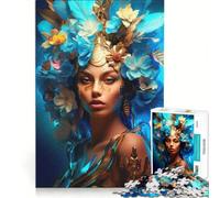 Rompecabezas de 1000 Piezas: Una Mujer con Flores Azules, Juego práctico, interacción Entre Padres e Hijos, colección de Artistas, Bellas Artes 38x26cm