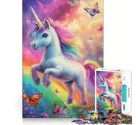 Rompecabezas de 1000 Piezas Unicornio Arcoíris con Mariposas para Adultos y Adolescentes Juguete de lógica sólida, silencioso y Divertido Corte de precisión Pide Deseos de Papá Noel (38x26cm)