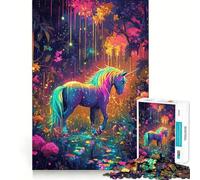 Rompecabezas de 1000 Piezas Unicornio Arcoíris en Bosque Encantado para Adultos y Adolescentes Juguete de Habilidad, Relajante y Divertido Bordes Ajustados Regalo Ideal para Festivales (50x75cm)